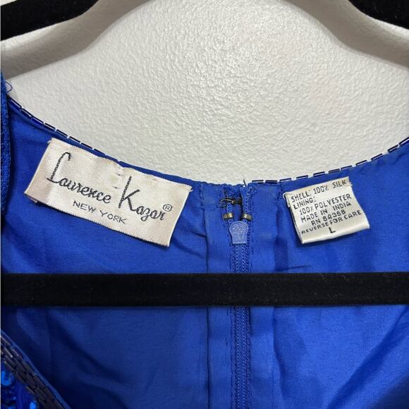 Vintage 80s Laurence Kazar All Over Beaded Sequin Dress in Blue - Size L - Picture 3 of 6